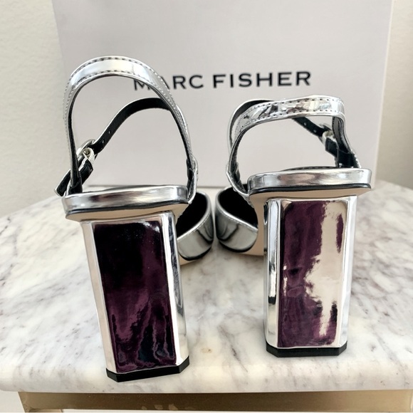 Marc Fisher Doster Slingback Block Heels Pumps in Metallic Silver 6 - Picture 5 of 11